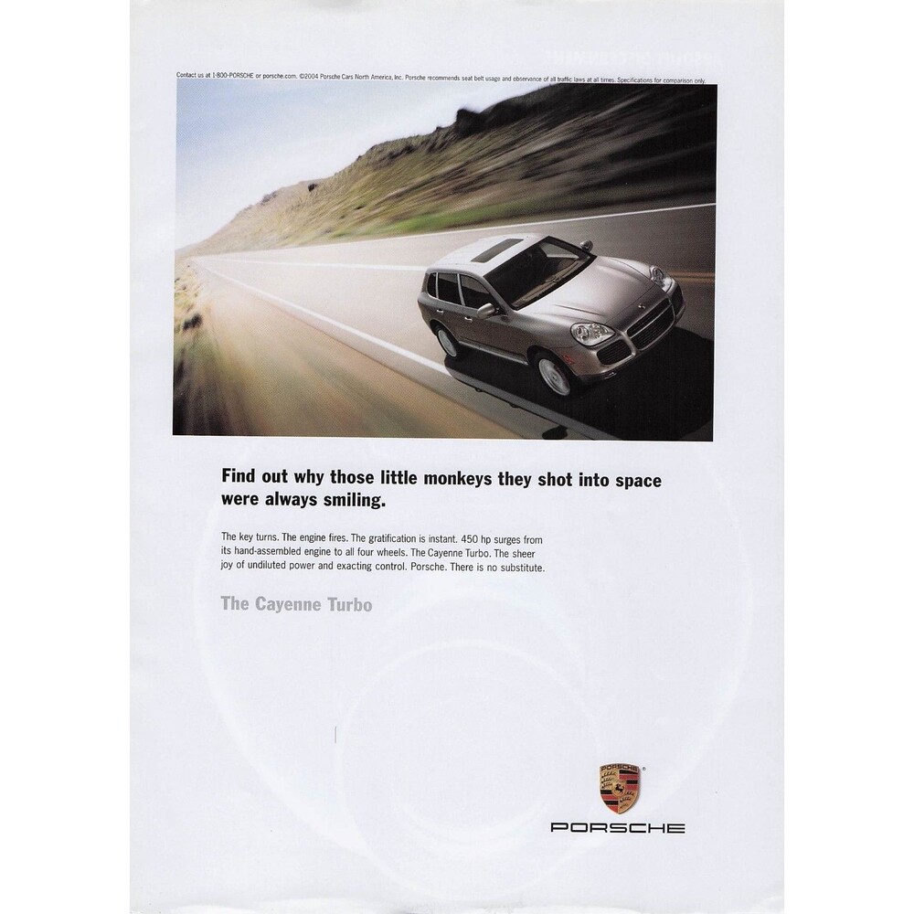 2004 Porsche Cayenne Turbo car monkeys outer space Photo Pinup Poster Print Ad